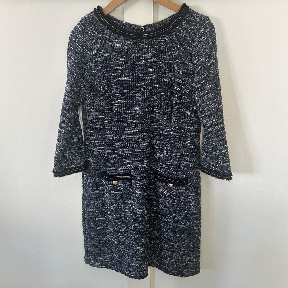 Talbots Petite Dress Navy Blue Tweed Pockets Shift Career Office Preppy 8P